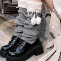 Harajuku Knit Leg Warmers Gothic Pom Pom Leg Warmers Stylish Slouchy Leg Socks  Winter Autumn Warm pilka