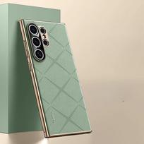 Prabangus odinis telefono dėklas Samsung S25 Ultra, dengtas, kameros objektyvo apsauga, kietas galinis dangtelis, rėmelis Galaxy S25 Plus For Galaxy S25 Ultra žalia