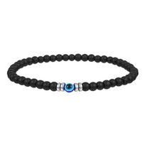 Geometric Mens Handmade Black Glass Lava Rock Beaded Bracelet For Gift Matte Black black