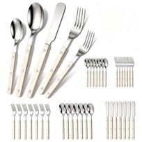 40Pcs Acrylic Handle Knife Fork Spoon Set Stainless Steels Dinner Cutlery Set Western Dinnerware Home Kitchen Flatware smėlis