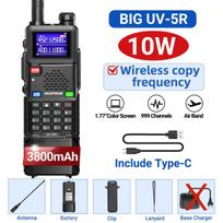 Baofeng UV-5RH 10W Air Band Walkie Talkie 3800mAh Wireless Copy Frequency Full Band NOAA Type-C Long Range Radio Upgraded UV-5R US