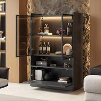 Modern LED Display Cabinet Black Matte 120cm with App LED Lighting, Glass Display Cabinet, Cabinet with Glass Doors and Folding Door, Particleboard 80 x 35 x 120 cm juoda
