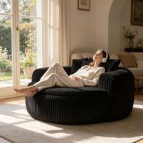 Corduroy Bean Bag Chair, Padded Deep Seat, Lounge Chair for Adults, Extra-Wide Enveloping Armrests, with Five Back Cushions, Black. 145 x 133 x 59 cm juoda