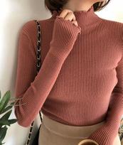 SURE XIAO STORY Itin elastingi, seksualūs megztiniai megztiniai, moteriški žieminiai žiemos mados ploni megztiniai, moteriški viršutiniai drabužiai One Size plytų raudona spalva