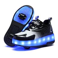 TUINANLE Sportiniai bateliai Led Light Batai Vaikiški Vaikai Berniukai Mergaitės USB Įkrovimas Švytintys Ratai Parkour Riedučių batai 39 balta/juoda