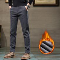 Žieminės Fleece Šiltos Kelnės Vyrams Verslo Slim Fit Tamprios Storesnės Pilkos Chaki Pūkinės Laisvalaikio Madingos Kelnės Vyrams 32 black