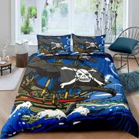 Piratų antklodės užvalkalas Šarko įlanka Tortugos sala Karibų vandenys Retro Jolly Roger Garstyčių mėlyna Miegamojo dekoracija Moterys Vaikai Vyrai 70x133cm 2pcs blue