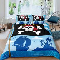 Piratų antklodės užvalkalas Šarko įlanka Tortugos sala Karibų vandenys Retro Jolly Roger Garstyčių mėlyna Miegamojo dekoracija Moterys Vaikai Vyrai 70x133cm 2pcs