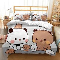 Mielas Bubu Dudu Animacinis Lokys Panda Antklodės Užvalkalas Kawaii Lovos Patalynės Komplektai Minkštas Antklodės Užvalkalas Ir Pagalvės Užvalkalai Vienvietis/Dvigulis/Karalienės Dydis/Karališkas Berniukams 150X200cm-3pcs