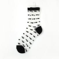 Polka Dot Crystal Silk Socks Women Summer Ultra-thin Transparent Lace Socks Heart Print Japanese Kawaii Girls Cute Frilly Socks EUR 34-39 black