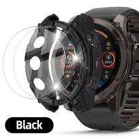 2-IN-1 Stiklas+Dėklas Garmin Fenix 8 51/47/43mm AMOLED Saulės Ekrano Apsauga Grūdintas Stiklas+Apsauginis Buferis Apsauginis Dangtelis Priedai Fenix 8 47mm AMOLED juoda
