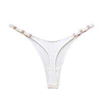 Moteriški Seksualūs Ledinio Šilko Stringai Žemu Liemeniu T-Back G-String Apatiniai Kelnaitės, Pakeliančios Sėdmenis, Nėriniuotos Tangos M balta