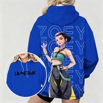 Women's Oversized Hoodie KPop Demon Hunters Zoey Animated Print Comfortable Fashionable Casual Daily Hoodie 6XL mėlyna
