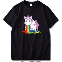 Unicorn T Shirt Rainbow Funny Spoof High Quality Cotton White Black Tops Cartoon T-shirt Gift EU Size 4XL gray