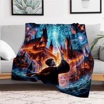 Hogwartso magija: Galutinis Burtininkų Pasaulio Plakatas-Antklodė Flanenelinė Mesti Antklodė Sofai, Lovai, Kelionei, Stovyklavimui, Biurui, Sofa, Kėdei 130cm×150cm gray