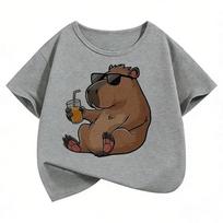 Mielas Kapibara Vaikams Vasariniai Drabužiai T-shirt Marškinėliai 2026 Naujas Animacinis Kapibara Mada Trumpomis Rankovėmis Marškinėlis Vaikams Berniukams Drabužiai 120 brown