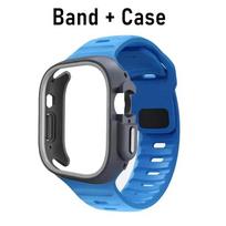 TPU Case+Silicone Strap for Apple Watch Band Ultra 49mm Sport Band for iwatch Series 10 9 8 7 6 5 46mm 45mm 44mm 41mm 40mm 42mm 44mm-Series 6 5 4 SE blue