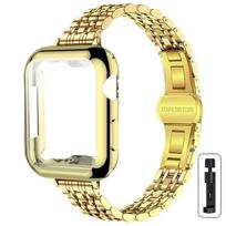 TPU dėklas + plonas dirželis Apple Watch Ultra 3 2 1 49mm, iWatch 11/10/9/8/7/6/5/4/3/2/1/SE 46mm 45 44 42 41 40 38mm laikrodžiams 49mm (Ultra 3 2 1) auksas