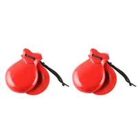 2Pcs Traditional Castanet Wood Spanish Castanets Flamenco Dance Castanets with String Hand Clapper Orff Music Instrument raudona