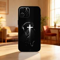 Jėzus Biblijos eilutė Krikščioniškas telefono dėklas iPhone17,16,15,14,13,12 Plus,Max, Minkštas silikoninis juodas dangtelis iPhone14Plus