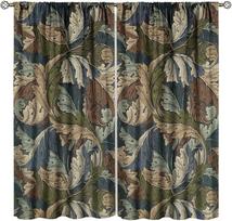 Vintage Flower Blackout Window Curta, William Morris Style Art Floral Rustic Plant Wildflower Window Drapes, For Living Room 53x116CM-2PC gray