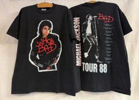 Vintažinis 1988 m. Michael Jackson BAD turo grupės JAV 80-ųjų koncertinis marškinėlis Dydis L REPRINTAS L black