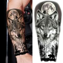 1 lapelis 3D miško genties vilko mėnulio laikinos tatuiruotės vyrams, moterims, suaugusiems Ilgai išliekančios vandeniui atsparios realistiškos netikros tatuiruotės lipdukas China Mainland gray