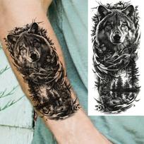 1 lapelis 3D miško genties vilko mėnulio laikinos tatuiruotės vyrams, moterims, suaugusiems Ilgai išliekančios vandeniui atsparios realistiškos netikros tatuiruotės lipdukas China Mainland