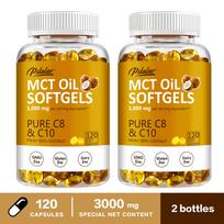 Grynos MCT aliejaus kapsulės, 3000 mg porcijoje, 100 % kokoso ekstraktas, energijos palaikymas, tinka suaugusiems. 120*2