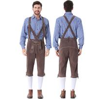 Vyrų vokiškas Bavarijos Oktoberfest kostiumų rinkinys Ilgomis rankovėmis languoti marškiniai su petnešomis kelnės, 2 dalių apranga XXL gray