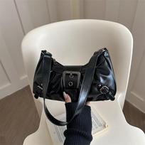 Pu Leather Retro Rivet Shoulder Bag Spicy Girl Motorcycle Bag Trend Armpit Bag  Streetwear juoda