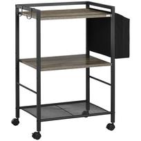 3-Tier Utility Cart with Wheels with Fabric Bag and 2 Hooks for Living Room Kitchen Dining Room 66x40x80.5 cm Grey 66 x 40 x 80.5 cm