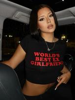 World's Ex Girlfriend Letter Print Cute Crew Neck Short Sleeve Crop Graphic T Shirts Y2k Women XXXL brown