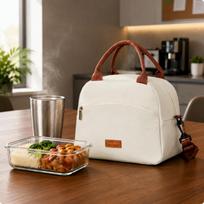Insulated Lunch Bag Textured Material Food Carrier Solid Color