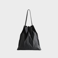 Foldable Pleated Quilted Canvas Tote Bag Medium Size Lightweight Shoulder Daily Use Gray black