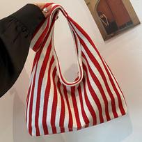 Large Capacity Striped Women Fashion Tote Bag Casual Daily Handbag For College Use red