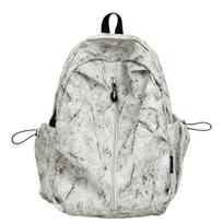 Schoolbag, graffiti Korean style double shoulder bag, high school and college student large-capacity backpack, unisex couples, tie-dye printed travel white