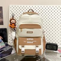 Trendy Contrasting Color Blocked Backpack Student School Bag Nylon Large Capacity Reduce Loadco Mputer Backpack Campus Commuting
