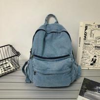 Vintage Denim Backpack,Multiple Zipper Pockets, Soft Rucksack with Adjustable Straps for Girls Students Travel School Commute mėlyna