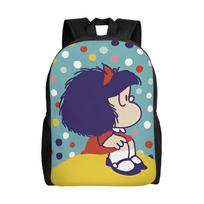 Mafaldas Polka Dot Cartoon Backpack for Men Women Fashion Student Hiking Travel Daypack  Laptop Computer Canvas Bags with Pocket One Size