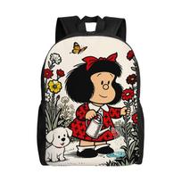 Mafaldas Polka Dot Cartoon Backpack for Men Women Fashion Student Hiking Travel Daypack  Laptop Computer Canvas Bags with Pocket One Size