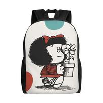 Mafaldas Polka Dot Cartoon Backpack for Men Women Fashion Student Hiking Travel Daypack  Laptop Computer Canvas Bags with Pocket One Size