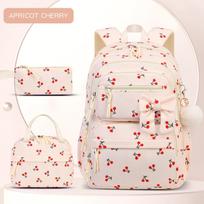 3pcs/set School Backpack for Girls Cherry Pattern Primary School Girl Corduroy Backpack Kids Bookbag Lunch Bag Pencil Bag Set