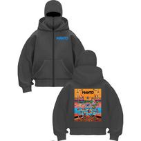 Autumn and winter new manto print double-hooded hooded sweatshirt men's and women's zip-up masked sweatshirt casual jacket S black