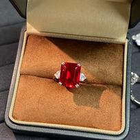 Emerald Cut Colored Gemstone Ruby Ring in S925 Silver – European & American Style, Fashionable Light Luxury. Size 6 brown