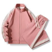 Fashion Women Sport Suit Autumn Winter Hoodie Zip Up Sweatshirt Long Sleeve Two Piece Set Stand Collar Jacket Jogger Pants M rožinė