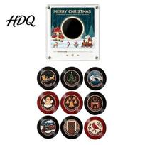 NFC magnetinė muzikinė dėžutė, vinilinių plokštelių grotuvas, šaldytuvo magnetas Kalėdoms su 9 programuojamomis plokštelėmis, mini retro, 256MB atmintis, LED apšvietimas, personalizuotas D