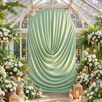 Pleated Wedding Arch Backdrop Cover Sage Green Fabric Drape Archway Backdrop Cover for Ceremony Reception Wedding Party Decor Stand Not Included 80x180cm gray