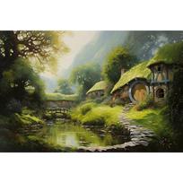 Hobito namas drobės tapyba meno spaudinys Šairo kraštovaizdis sienos menas gamta kaimas fantazija drobės plakatas svetainei namų dekoravimui 30x45cm No Frame