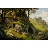 Hobito namas drobės tapyba meno spaudinys Šairo kraštovaizdis sienos menas gamta kaimas fantazija drobės plakatas svetainei namų dekoravimui 30x45cm No Frame